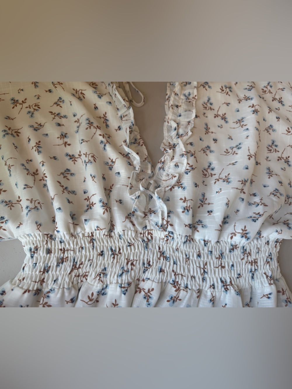 Floral Ruffle Mini Dress in Cream - Picture 13 of 14